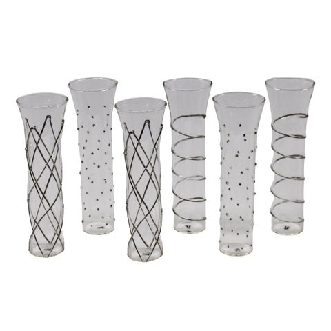 Champagne Glass Silver 7" x 2.25" - 2 of each design per Pack (Pack of 6)