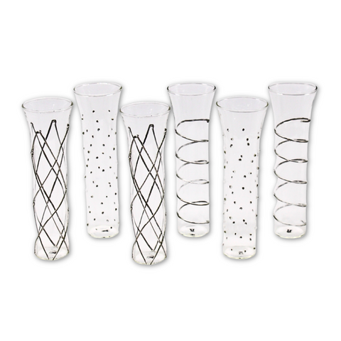 Champagne Glass Silver 7" x 2.25" - 2 of each design per Pack (Pack of 6)