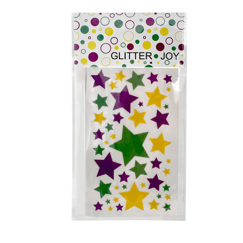 Purple Green and Yellow Mardi Gras Star Stickers (Each)