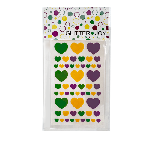 Purple Green and Yellow Mardi Gras Heart Stickers (Each)
