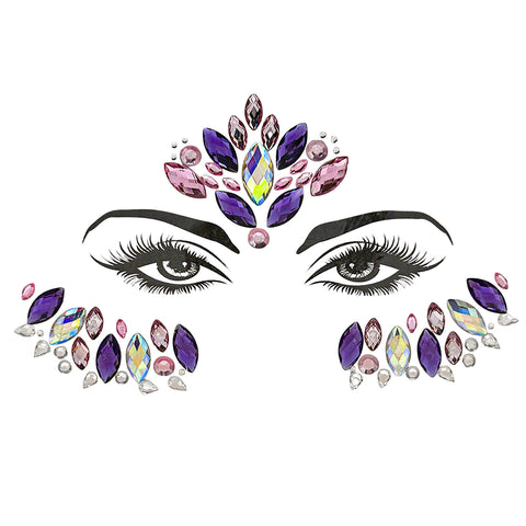 Purple and Iridescent Stick On Face Gems (Each)