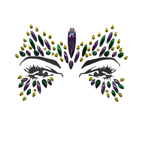 Purple, Green and Gold Mambo Stick on Face Gems (Each)