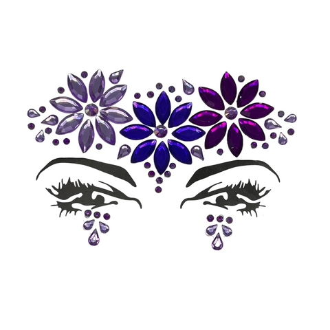 Purple Flowers Stick on Face Gems (Each)