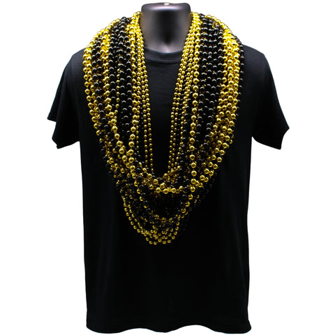 48 Mardi Gras Beads - 24 Black + 24 Gold - Steelers Saints Party Favors, Adult Mardi Gras Necklaces, Multicolor