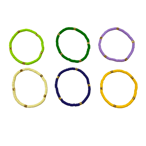 Purple, Green, and Gold Mardi Gras Friendship Bracelet Set - 6 Piece Set (Each)