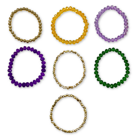Purple, Green, and Gold Mardi Gras Bracelet - 7 Piece Set (Each)