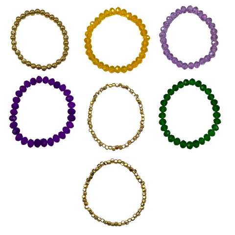 Purple, Green, and Gold Mardi Gras Bracelet - 7 Piece Set (Each)