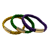 Purple, Green & Gold Braided Bangle Bracelets (Set of 3)