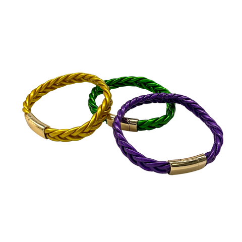 Purple, Green & Gold Braided Bangle Bracelets (Set of 3)