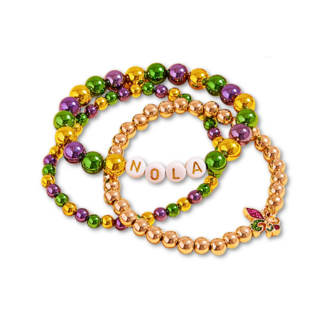 Mardi Gras Nola Beaded Bracelets (Set of 3)