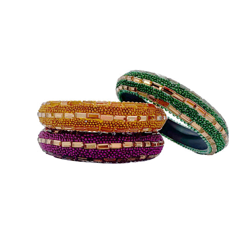 Purple, Green and Gold Bangle Bracelet (Set of 3)