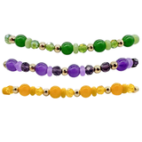Purple, Green, and Yellow Beaded Bracelet (Pack of 3)