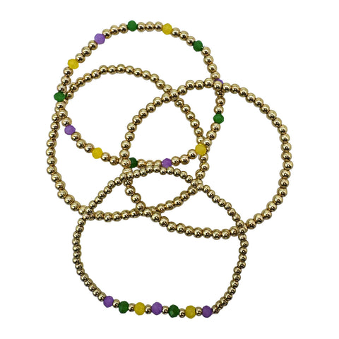 Purple, Green and Yellow Mardi Gras Bracelet Stack (Pack of 4)
