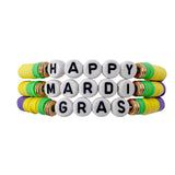Happy Mardi Gras Beaded Stretch Bracelet (Pack of 6)
