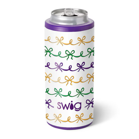 SWIG Mardi Gras Bows Skinny Can Cooler 12 oz (Each)