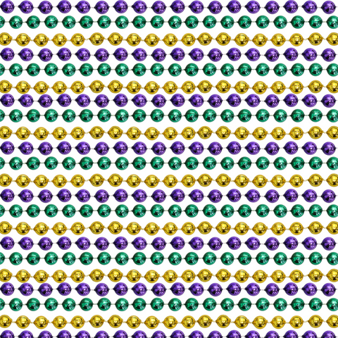 60" 10mm Round Metallic Purple, Gold and Green Mardi Gras Beads