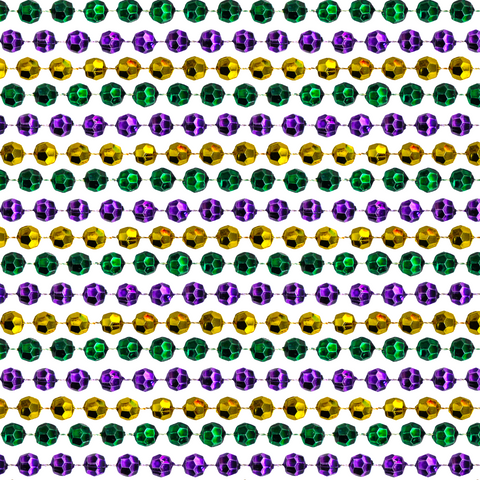 48" 12mm Cut Metallic Purple, Gold and Green Mardi Gras Beads
