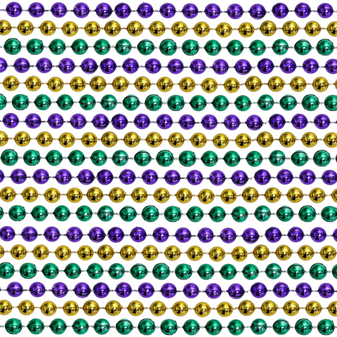 60" 12mm Round Metallic Purple, Gold and Green Mardi Gras Beads