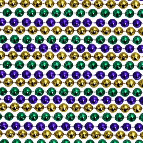 48" 14mm Round Metallic Purple, Gold and Green Mardi Gras Beads