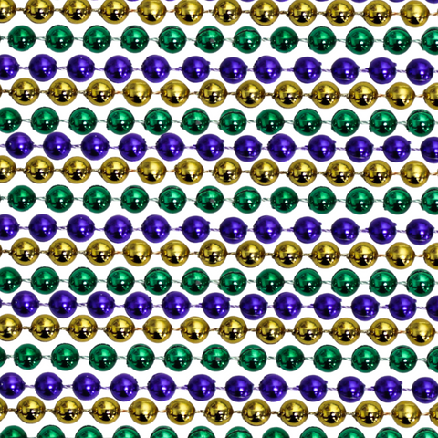 72" 14mm Round Metallic Purple, Gold and Green Mardi Gras Beads