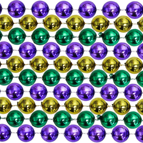 60" 22mm Round Metallic Purple, Gold and Green Mardi Gras Beads