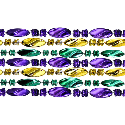 48" Swirl Metallic Purple, Gold and Green Mardi Gras Beads - Case (25 Dozen)