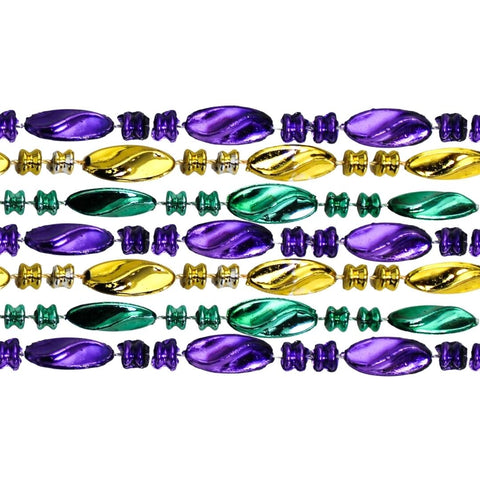 60" Swirl Metallic Purple, Gold and Green Mardi Gras Beads
