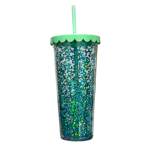 700ml Green Glitter Double Wall Plastic Tumbler (Each)