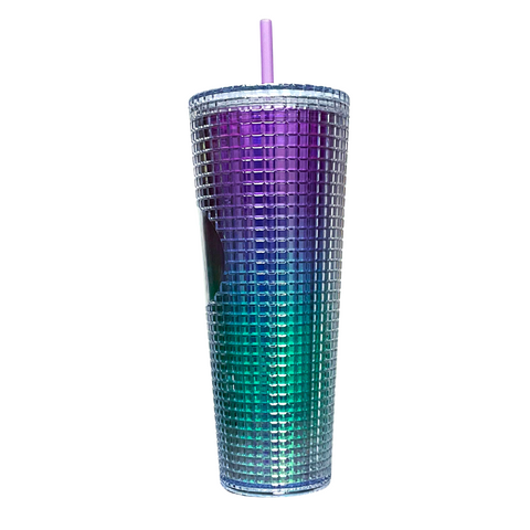 24oz Purple and Green Ombre Faceted Tumbler with Lid and Straw (Each)