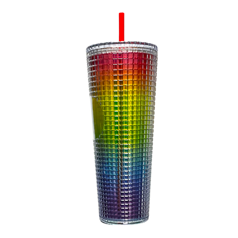 24oz Rainbow Faceted Tumbler with Lid and Straw (Each)