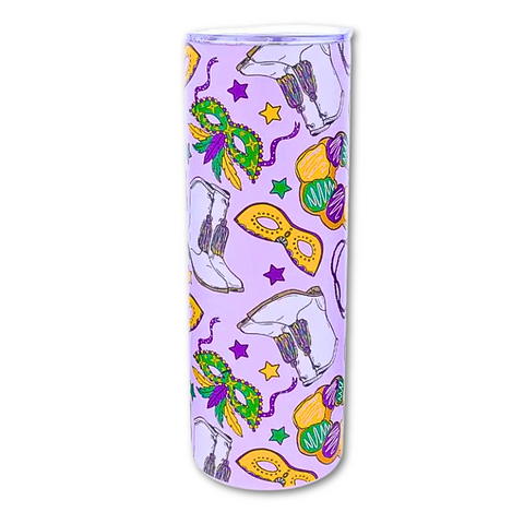 Lavender Mardi Gras Skinny Tumbler  (Each)