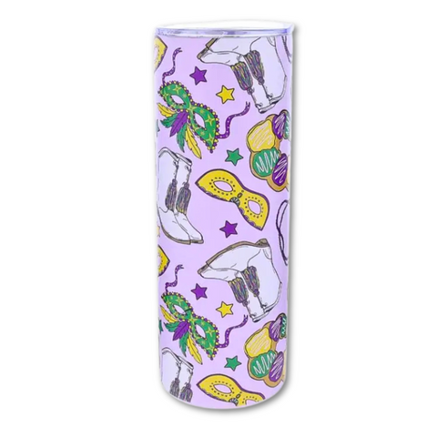 Lavender Mardi Gras Skinny Tumbler  (Each)