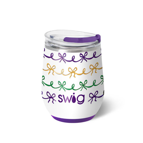 SWIG Mardi Gras Bows Stemless Wine Cup 12 oz (Each)