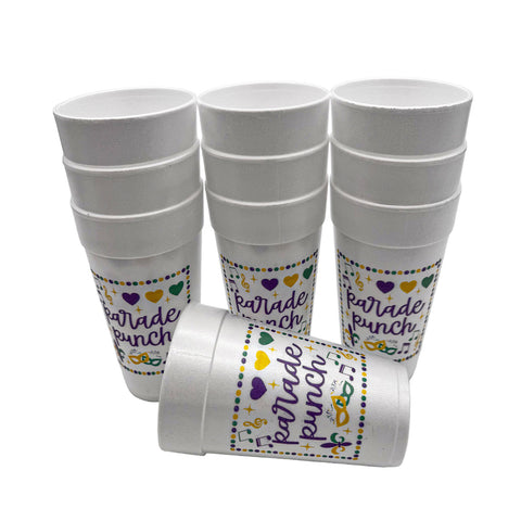 20oz Mardi Gras Parade Punch Styrofoam Cup (Pack of 10)