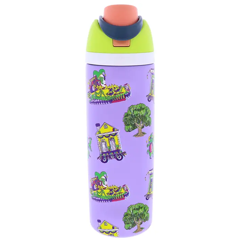 24 oz Purple Mardi Gras Krewe Water Bottle with Straw Cap (Each)