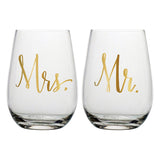 Mr. & Mrs. - Stemless Wine Glass Set (Pair)
