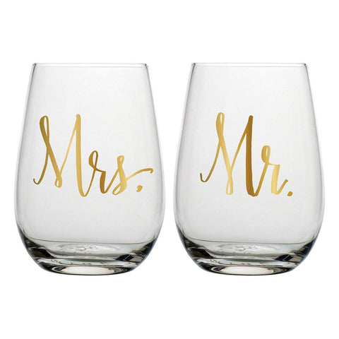 Mr. & Mrs. - Stemless Wine Glass Set (Pair)