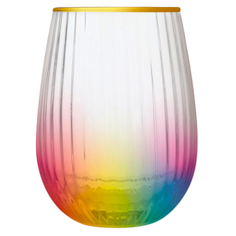 19oz Rainbow Beveled Stemless Wine Glass with Gold Rim (Each)
