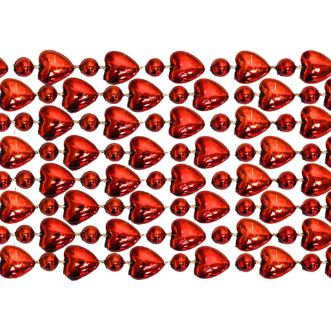 48" 10mm Metallic Heart Red Mardi Gras Beads
