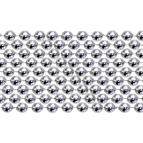 48" 10mm Round Metallic Silver Mardi Gras Beads