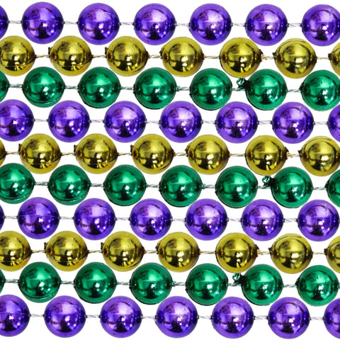 33" 12mm Round Metallic Purple, Gold and Green Mardi Gras Beads