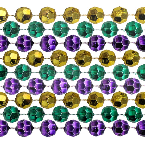 48" 12mm Cut Metallic Purple, Gold and Green Mardi Gras Beads