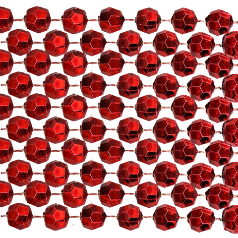 48" 12mm Cut Metallic Red Mardi Gras Beads