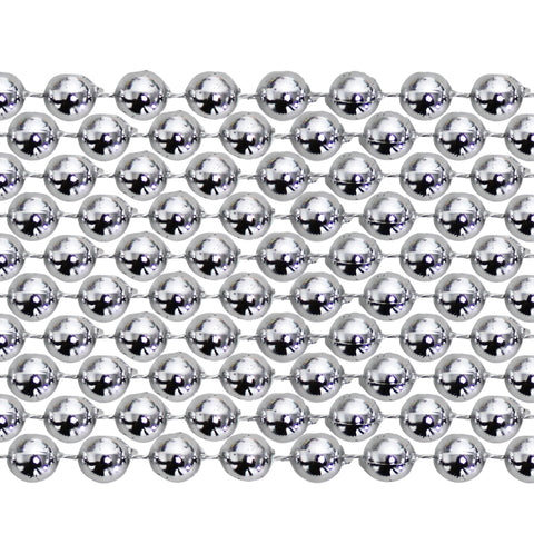 48" 12mm Round Metallic Silver Mardi Gras Beads
