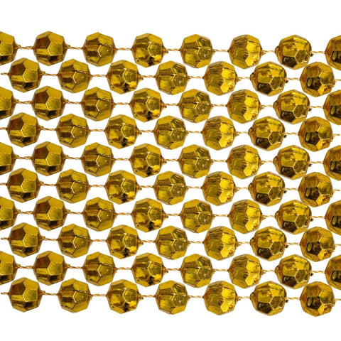 60" 12mm Cut Metallic Gold Mardi Gras Beads - Case (10 Dozen)