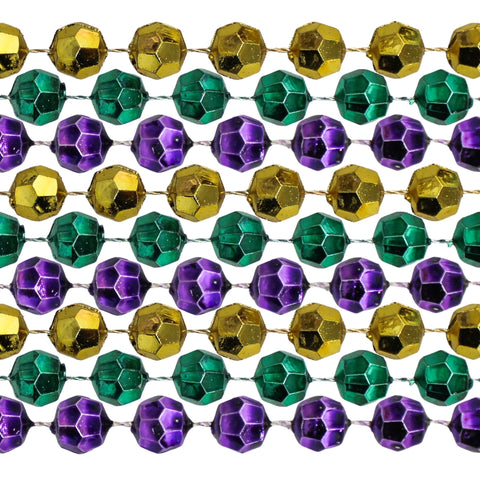 60" 12mm Cut Metallic Purple, Gold and Green Mardi Gras Beads