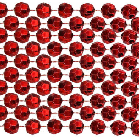 60" 12mm Cut Metallic Red Mardi Gras Beads
