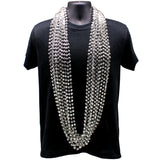 60" 12mm Cut Metallic Silver Mardi Gras Beads