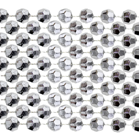 60" 12mm Cut Metallic Silver Mardi Gras Beads