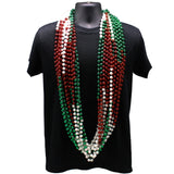 60" 12mm Round Multi Red, Green and Pearl White 6/3 Mardi Gras Beads